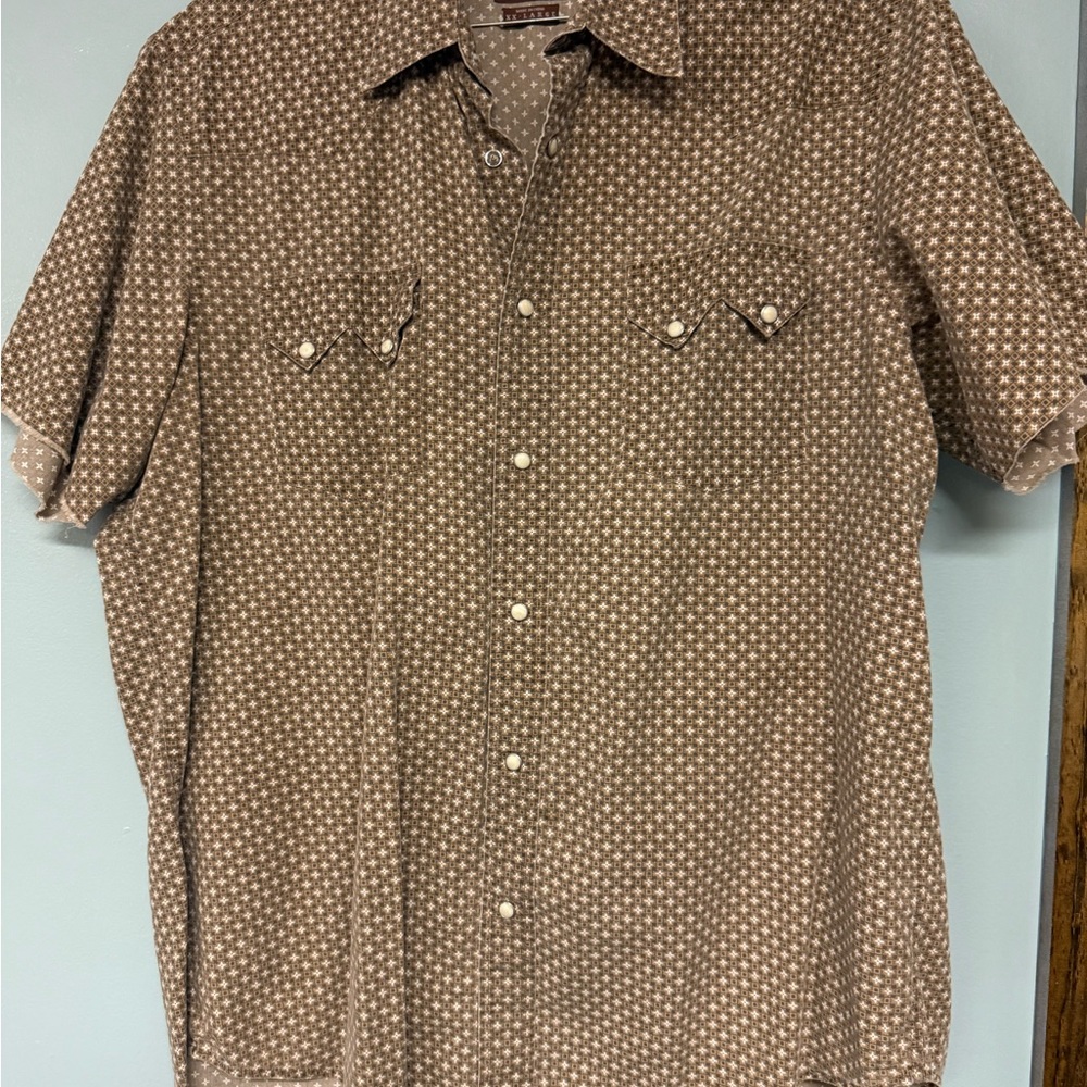 Lucky Brand Brown Short Sleeve Button-Down with Geo Print 2XL